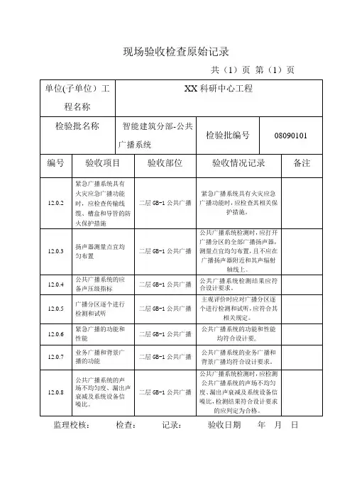 c708090101公共广播系统现场验收检查原始记录