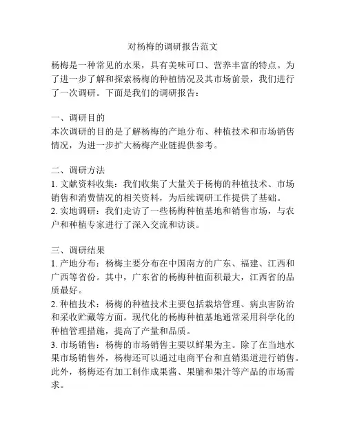 对杨梅的调研报告范文