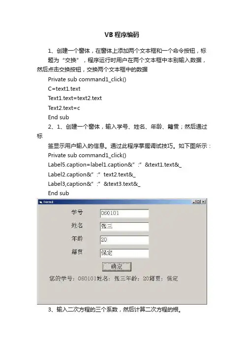 VB程序编码