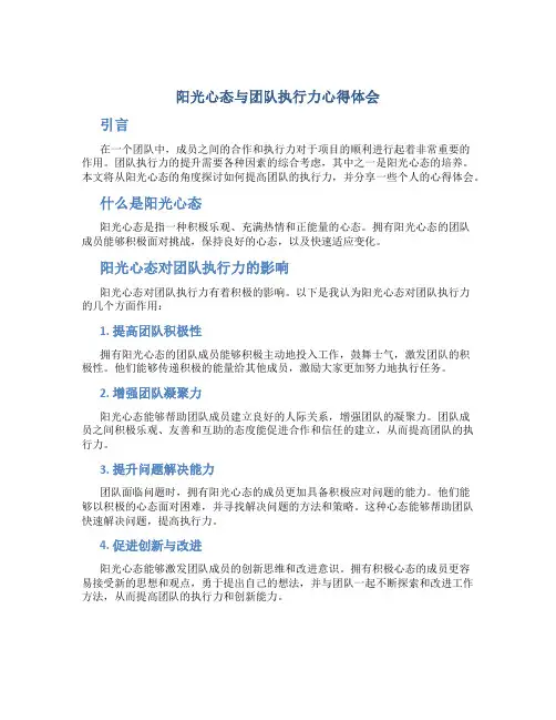 阳光心态与团队执行力心得体会