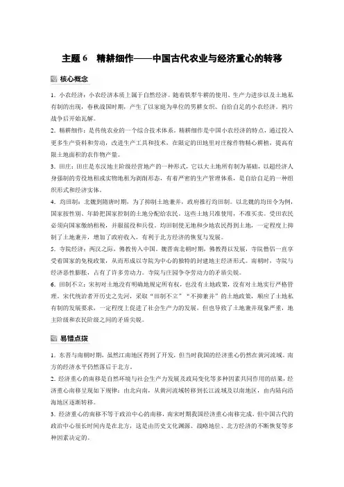 高考历史考前必备主题6 精耕细作——中国古代农业与经济重心的转移