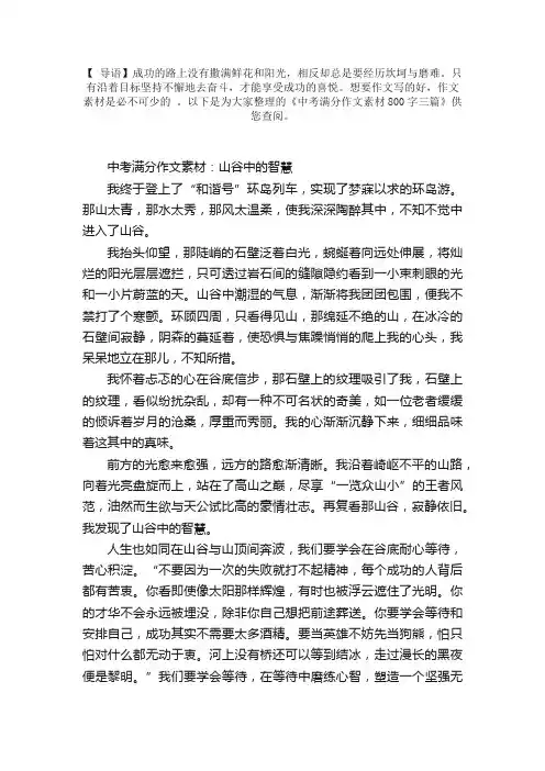 中考满分作文素材800字三篇