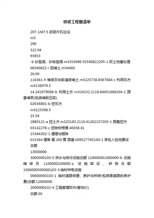 桥梁工程量清单