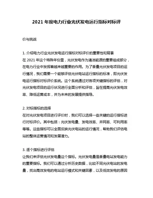 2021年度电力行业光伏发电运行指标对标评