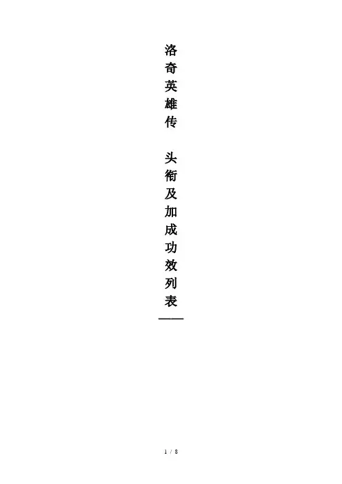 洛奇英雄传-头衔及功效列表