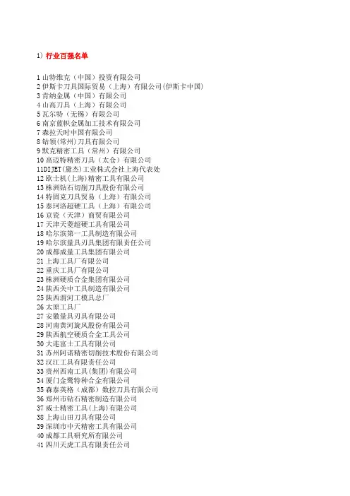 中国刀具行业强企业名单