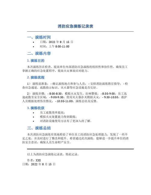 消防应急演练记录表