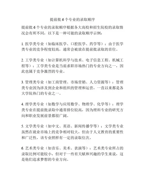 提前批6个专业的录取顺序
