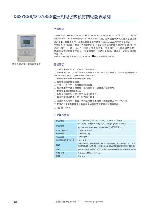 人民电器 DSSY858 DTSY858型三相电子式预付费电能表系列 产品说明书