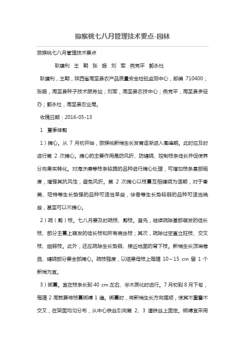 猕猴桃七八月管理技术要点