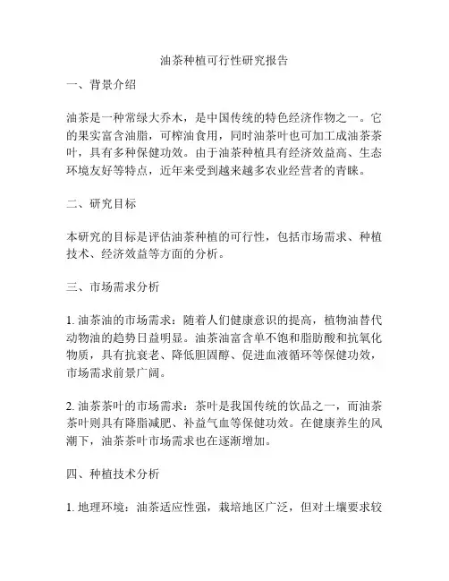 油茶种植可行性研究报告