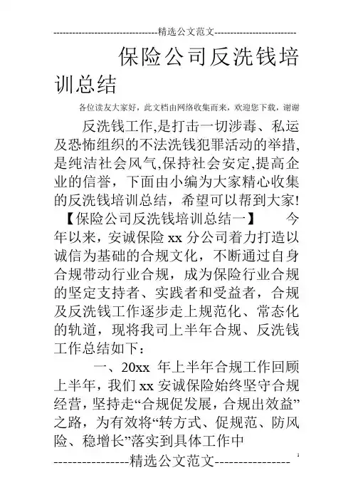 保险公司反洗钱培训总结