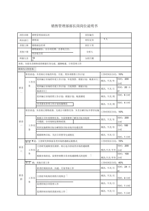 1销售部部长岗位说明书
