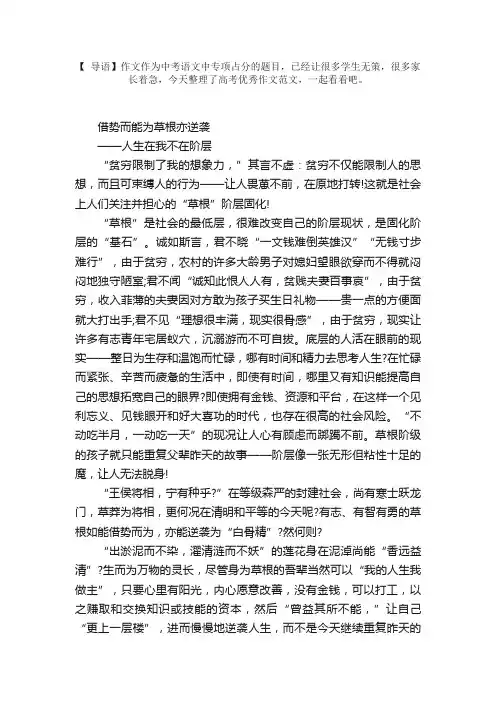 高考优秀作文范文：借势而能为草根亦逆袭