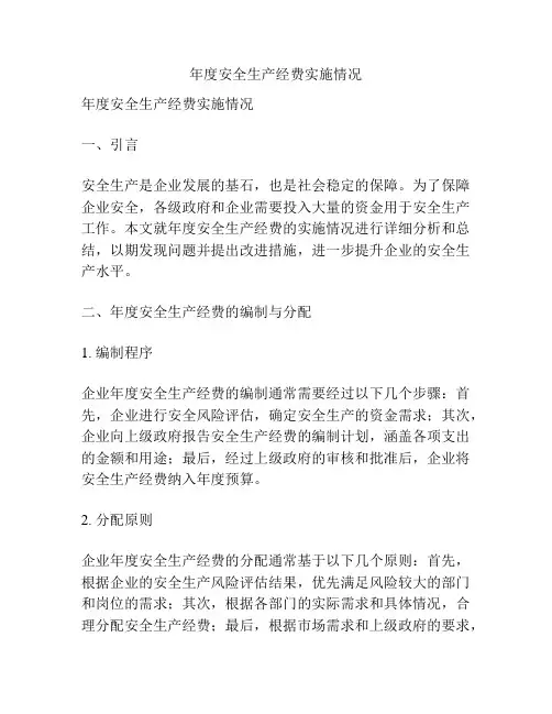 年度安全生产经费实施情况