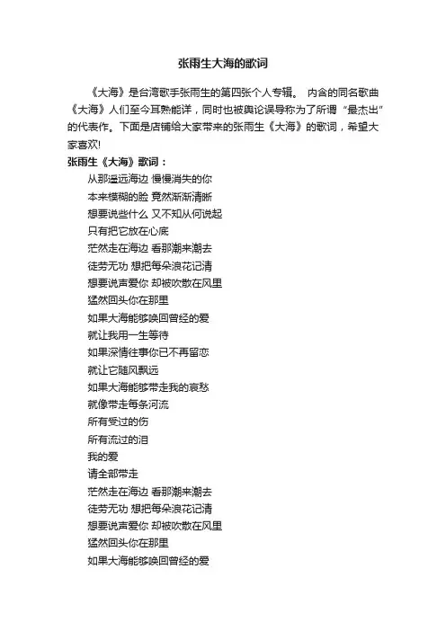 张雨生大海的歌词
