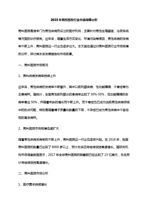 2023年男科医院行业市场规模分析