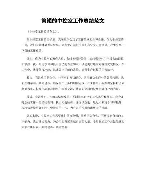 简短的中控室工作总结范文