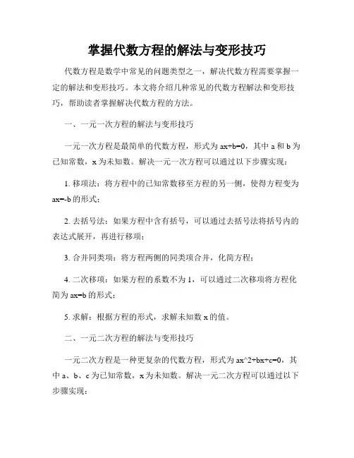 掌握代数方程的解法与变形技巧