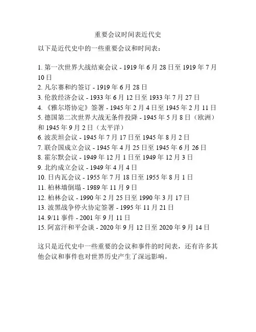 重要会议时间表近代史