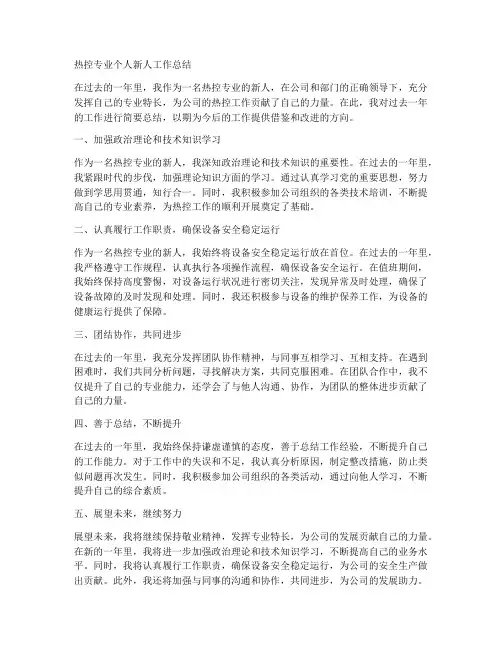 热控专业个人新人工作总结