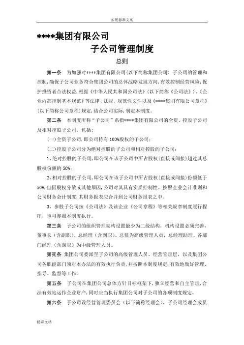 集团公司的下属子公司的管理规章制度