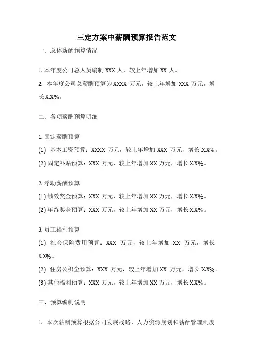 三定方案中薪酬预算报告范文