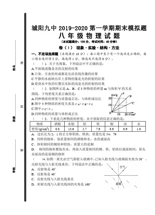 山东省青岛市城阳九中2019-2020第一学期期末模拟题八年级试题