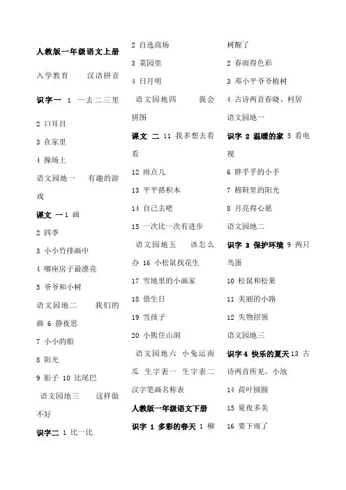 小学语文教材目录完整版