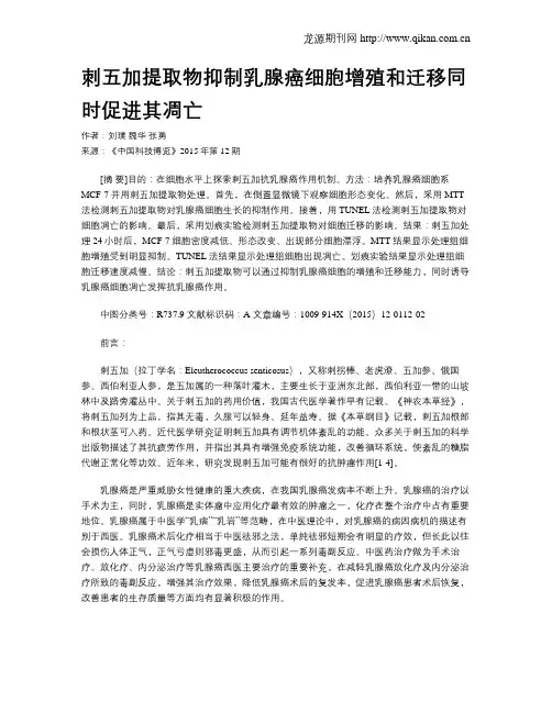 刺五加提取物抑制乳腺癌细胞增殖和迁移同时促进其凋亡