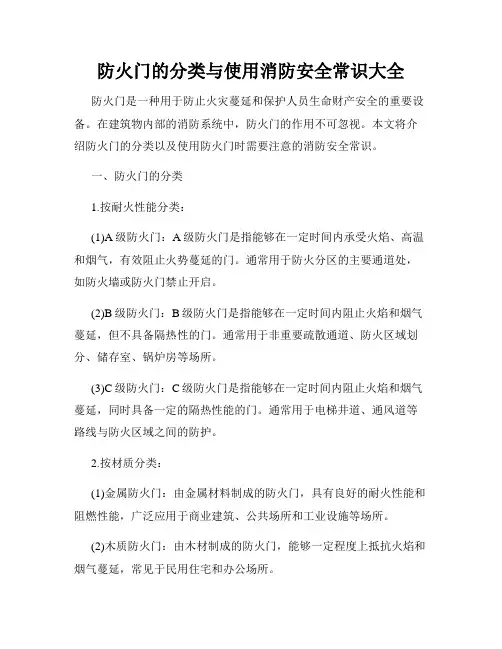 防火门的分类与使用消防安全常识大全