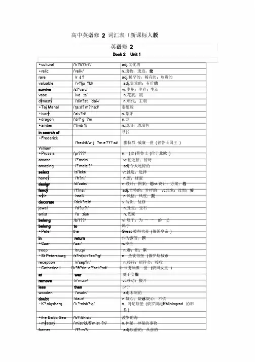 人教版高中英语_必修2_词汇表(带音标打印默写版)