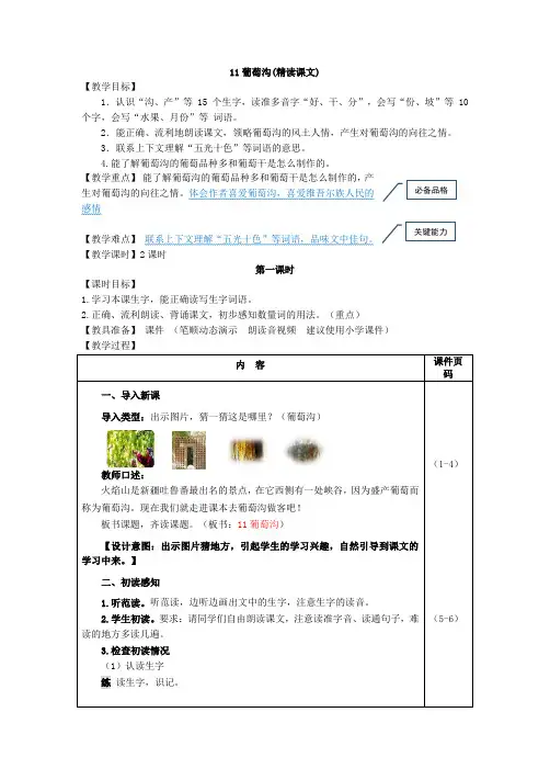 人教部编版小学语文二年级11.葡萄沟(教案)