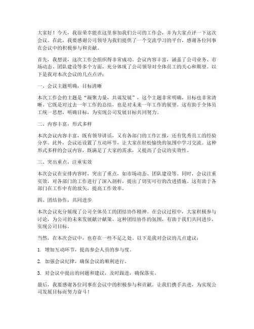 工作会上的点评发言稿范文
