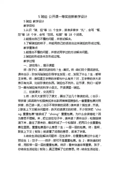 5琥珀 公开课一等奖创新教学设计
