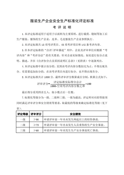 服装企业安全标准化标准