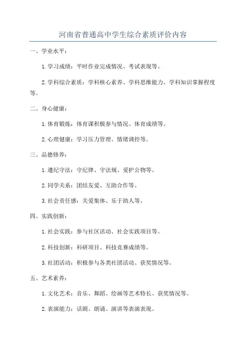 河南省普通高中学生综合素质评价内容