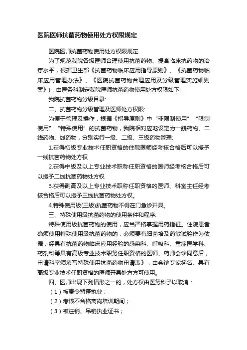 医院医师抗菌药物使用处方权限规定