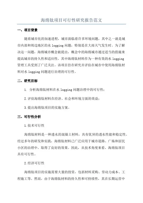 海绵钛项目可行性研究报告范文