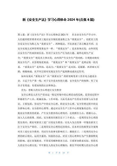 新《安全生产法》学习心得体会2024年(合集6篇)