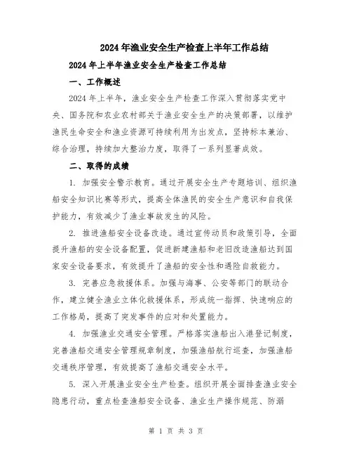2024年渔业安全生产检查上半年工作总结