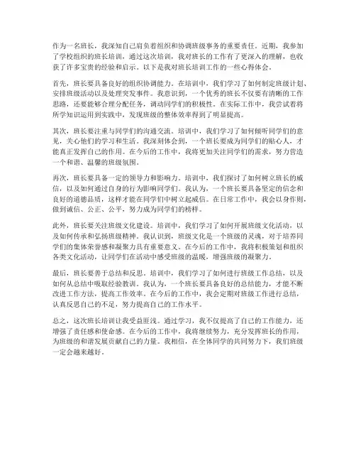 班长培训工作心得体会