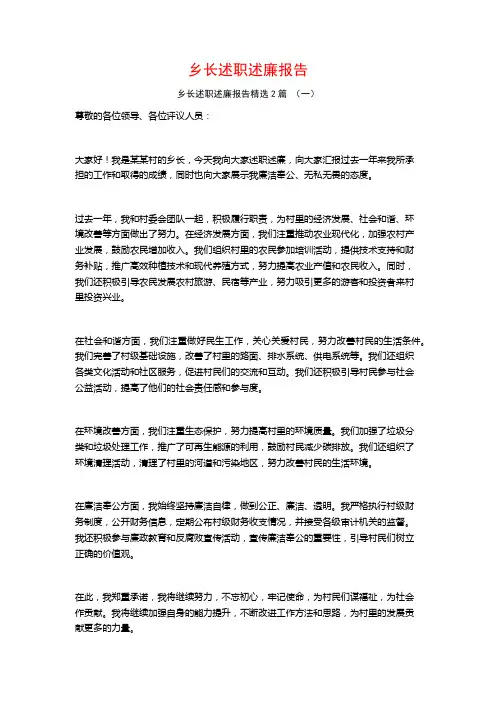 乡长述职述廉报告2篇
