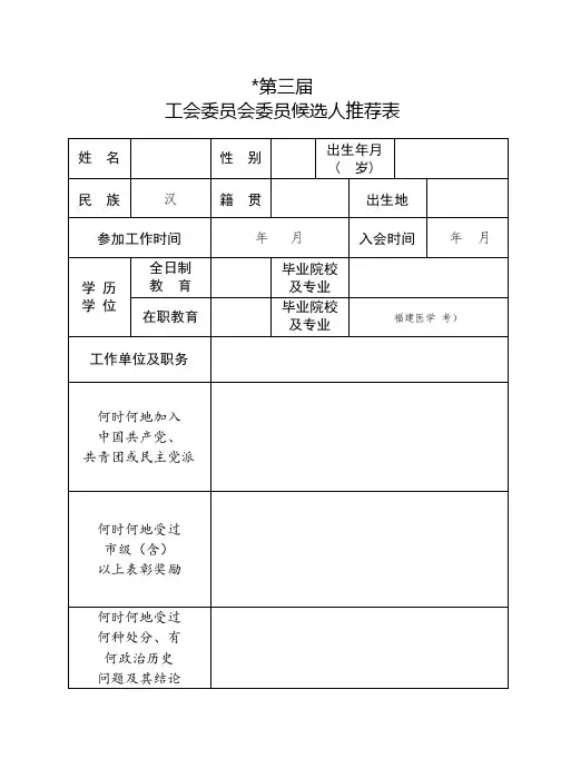 基层工会换届选举模板9(候选人推荐表)