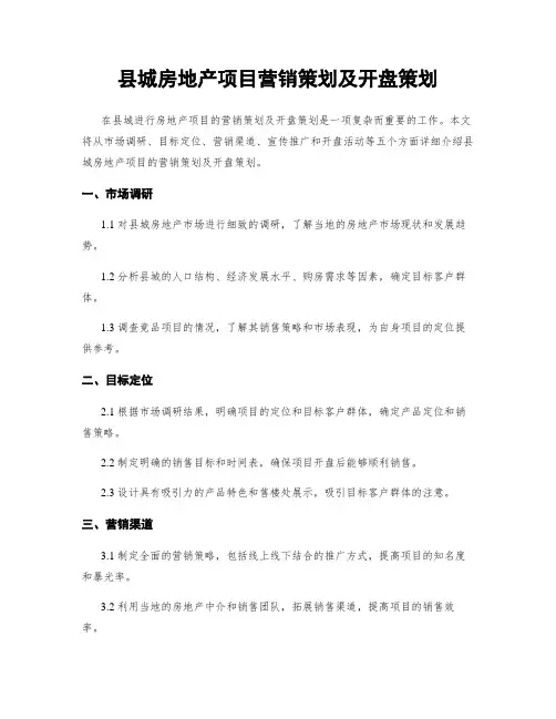 县城房地产项目营销策划及开盘策划