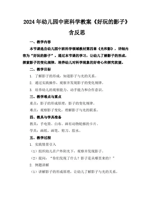 2024年幼儿园中班科学教案《好玩的影子》含反思