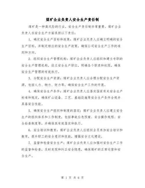 煤矿企业负责人安全生产责任制(三篇)