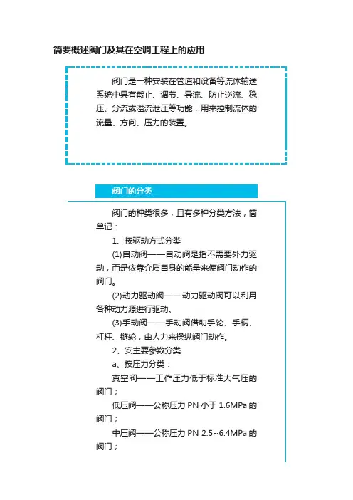 简要概述阀门及其在空调工程上的应用