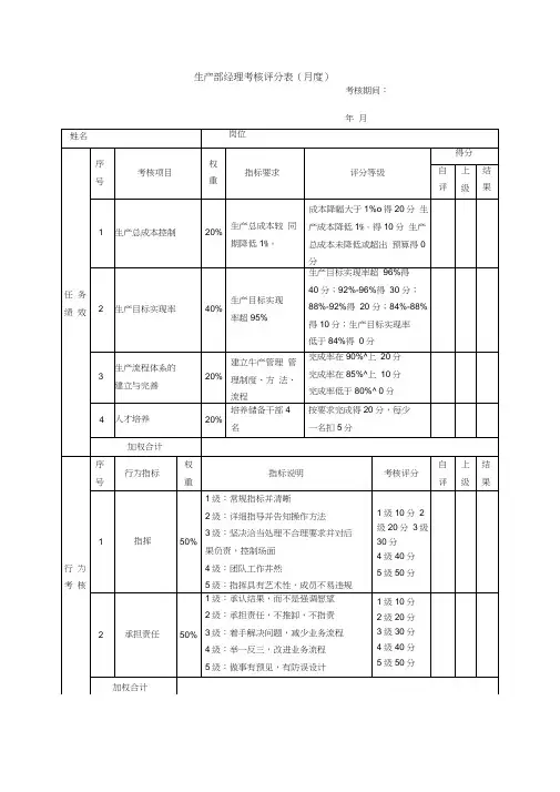 印刷生产部绩效考核表14页doc