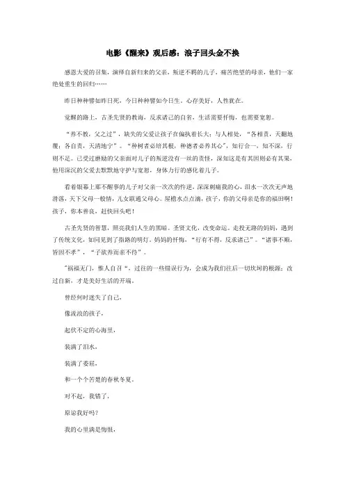 电影《醒来》观后感:浪子回头金不换